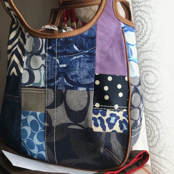 Rare Coach 10810 Denim Patchwork Handbag - Picture 3 of 8